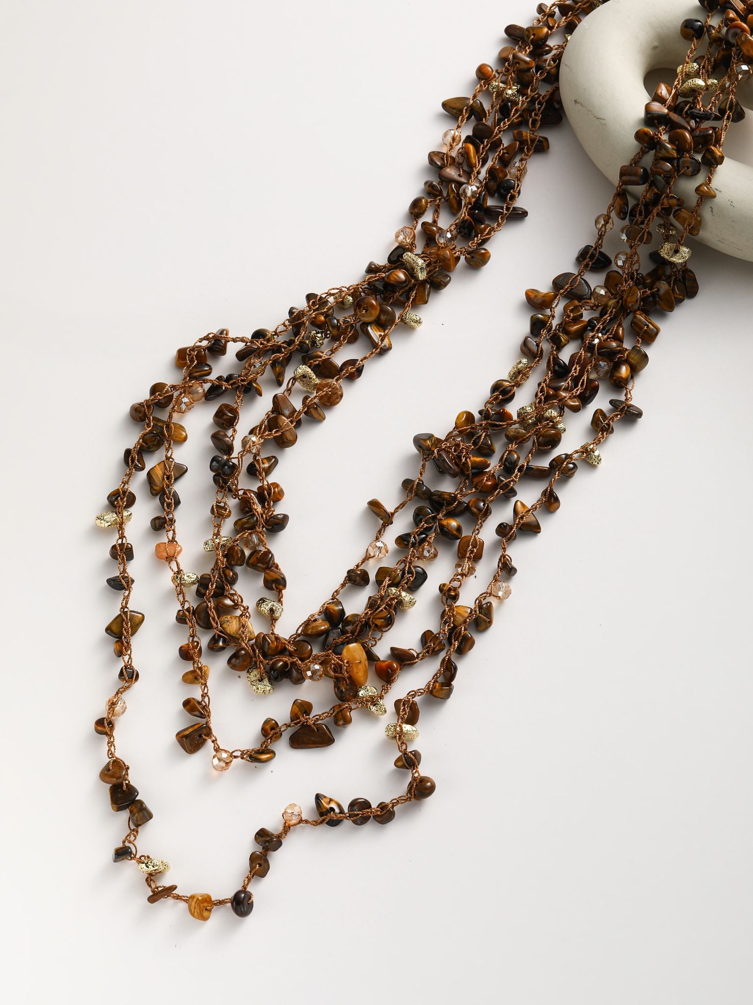 Collana intrecciato di pietra dura a 5 strati
