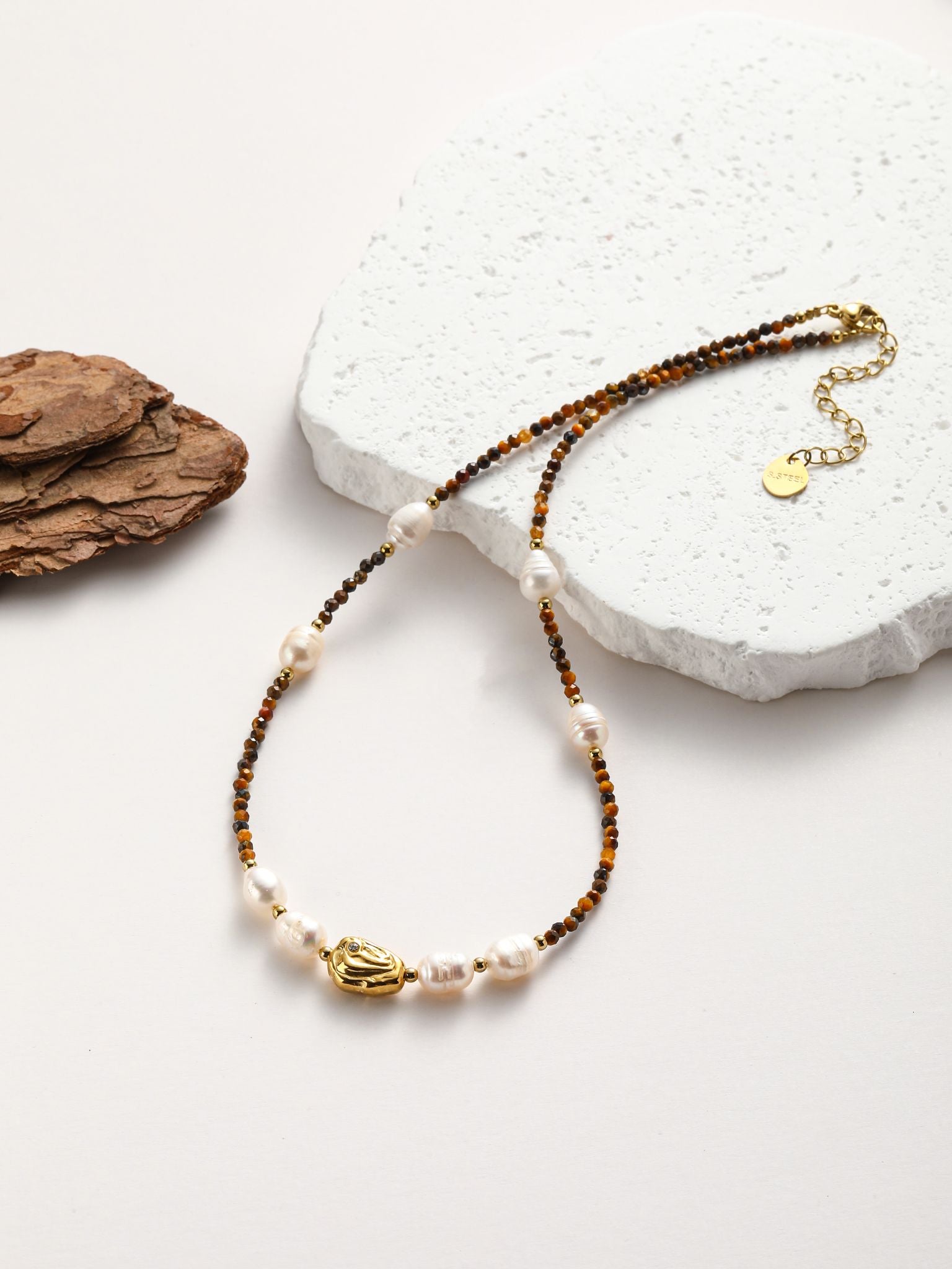 Collana perle fiume e pietra dura