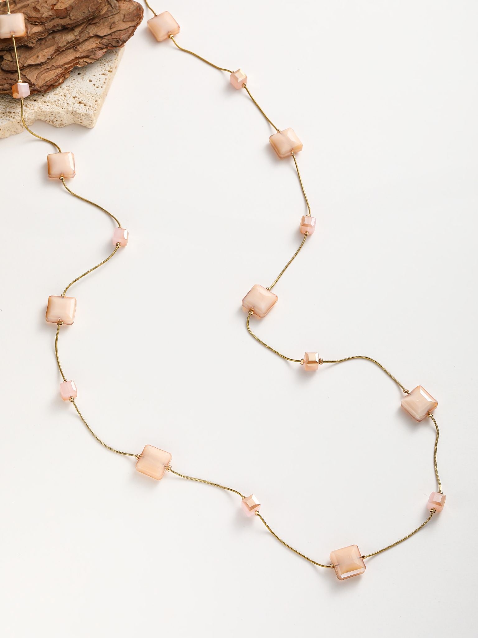 Collana a catene serpente oro con cristalli quadra