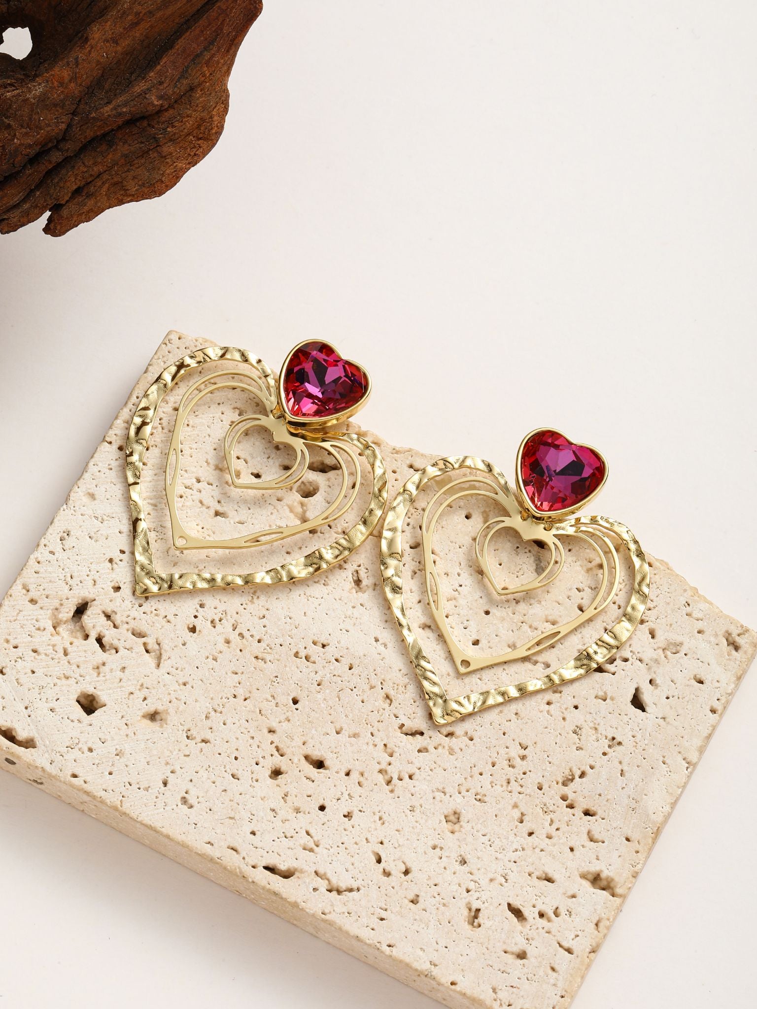 Orecchini con strass forma cuore e 3 strati forma 