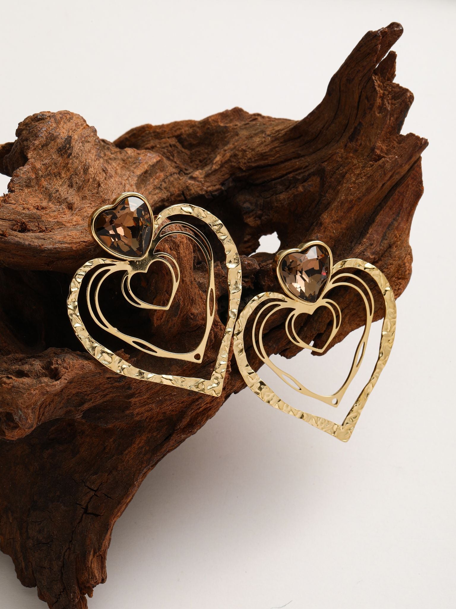 Orecchini con strass forma cuore e 3 strati forma 