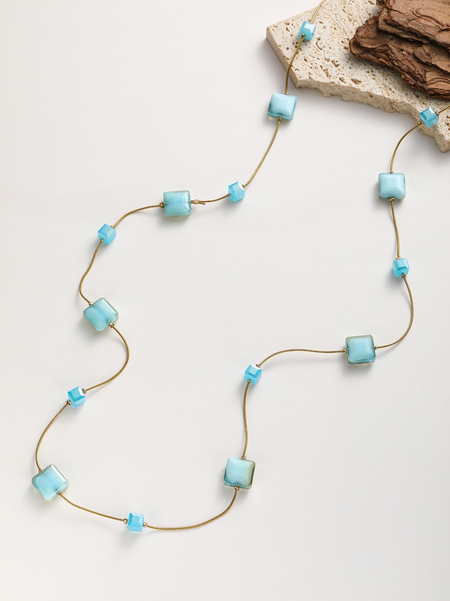 Collana a catene serpente oro con cristalli quadra